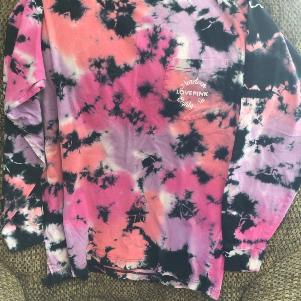 PINK Victoria's Secret Black and Pink Tie-Dye  top Oversized